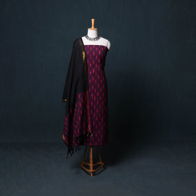 Pochampally Ikat Cotton Unstitched Dress Material: Kurta, Bottom with Dupatta  15