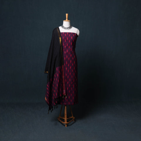 Pochampally Ikat Cotton Unstitched Dress Material: Kurta, Bottom with Dupatta  15