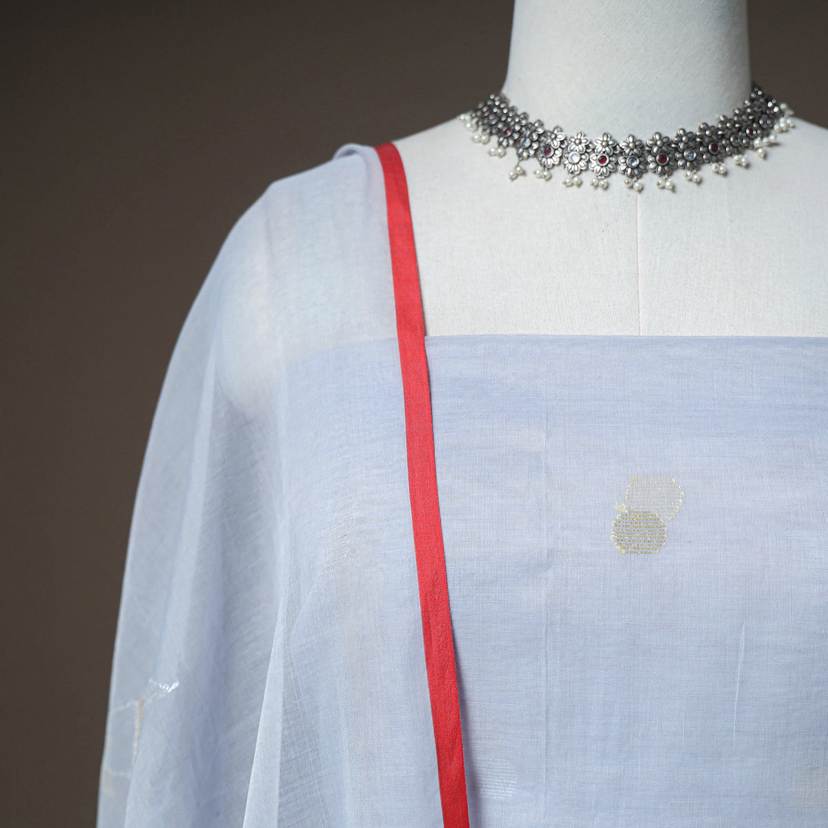Jamdani Pure Handloom Muslin Unstitched Dress Material: Kurta with Dupatta 03