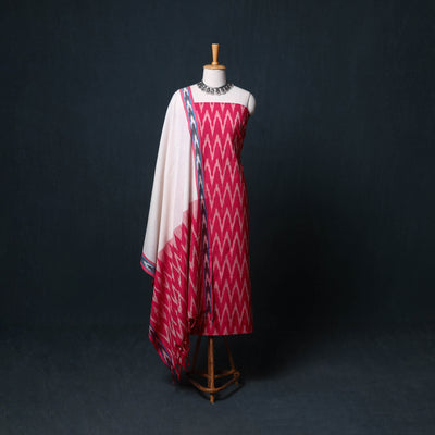 Pochampally Ikat Cotton Unstitched Dress Material: Kurta, Bottom with Dupatta  16