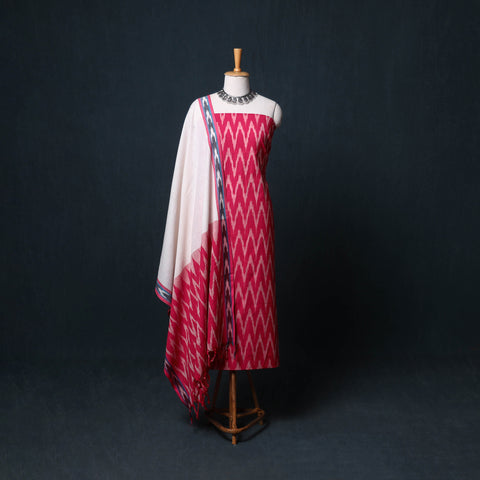 Pochampally Ikat Cotton Unstitched Dress Material: Kurta, Bottom with Dupatta  16
