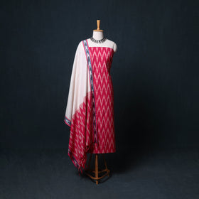 Pochampally Ikat Cotton Unstitched Dress Material: Kurta, Bottom with Dupatta  16