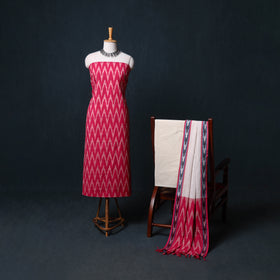 Pochampally Ikat Cotton Unstitched Dress Material: Kurta, Bottom with Dupatta  16
