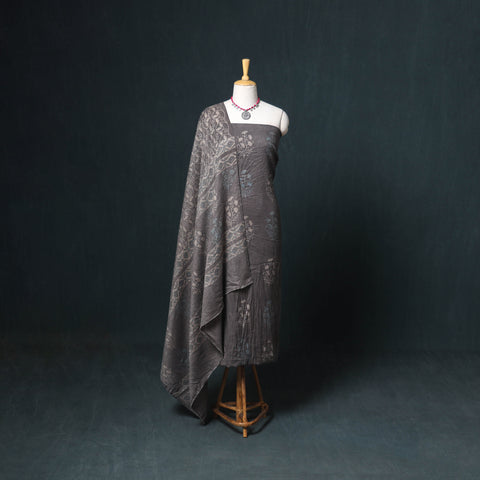Akola Hand Block Print Woolen Unstitched Dress Material: Kurta, Bottom with Dupatta 34