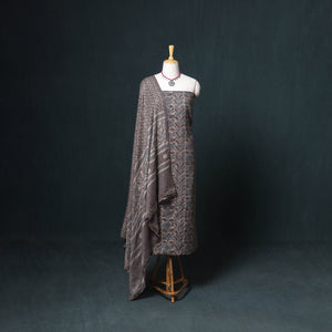 Akola Hand Block Print Woolen Unstitched Dress Material: Kurta, Bottom with Dupatta 35
