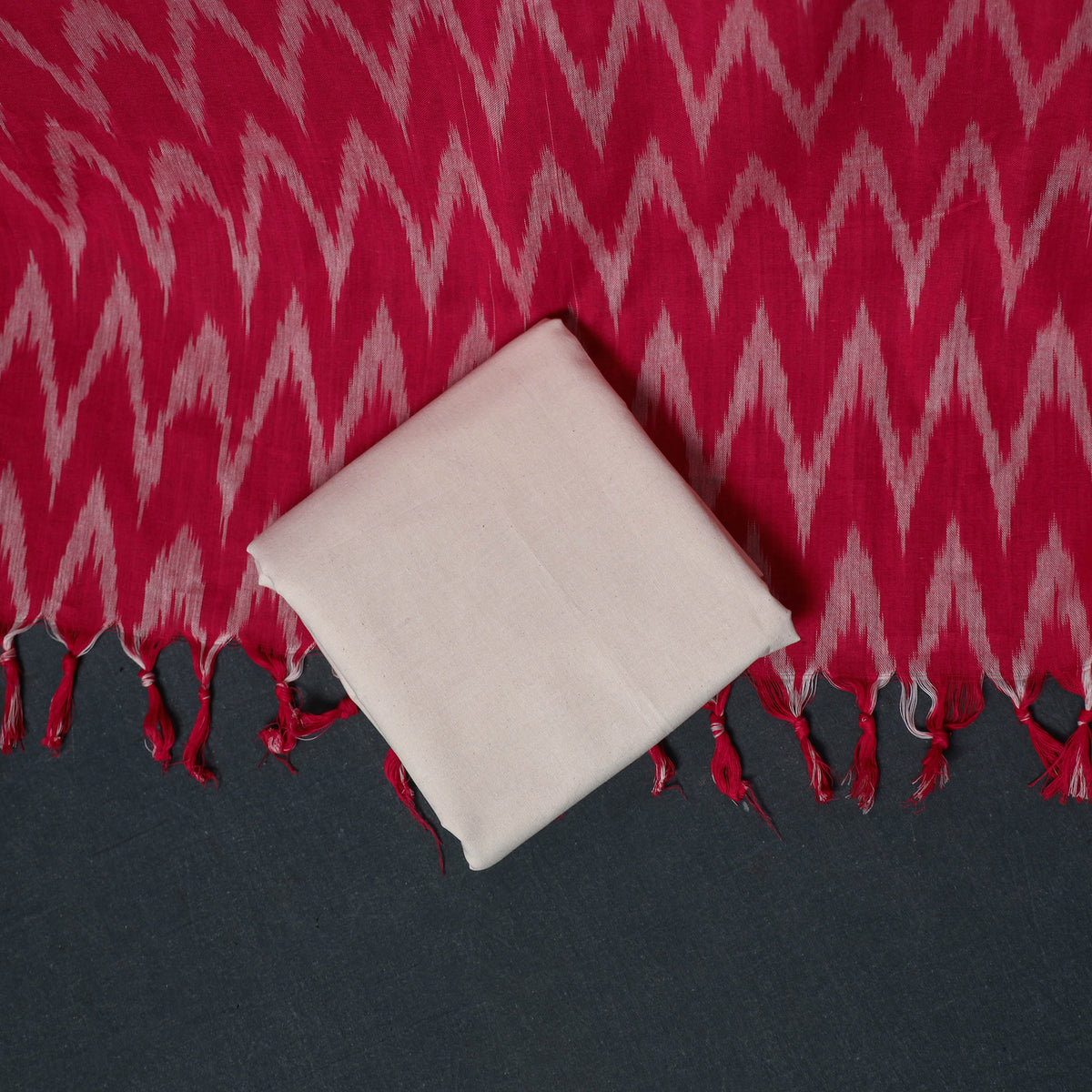 Pochampally Ikat Cotton Unstitched Dress Material: Kurta, Bottom with Dupatta  16