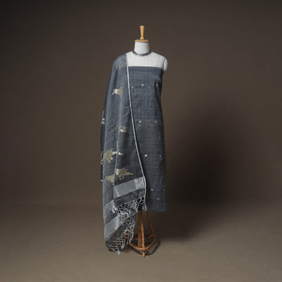 Jamdani Pure Handloom Muslin Unstitched Dress Material: Kurta with Dupatta 05
