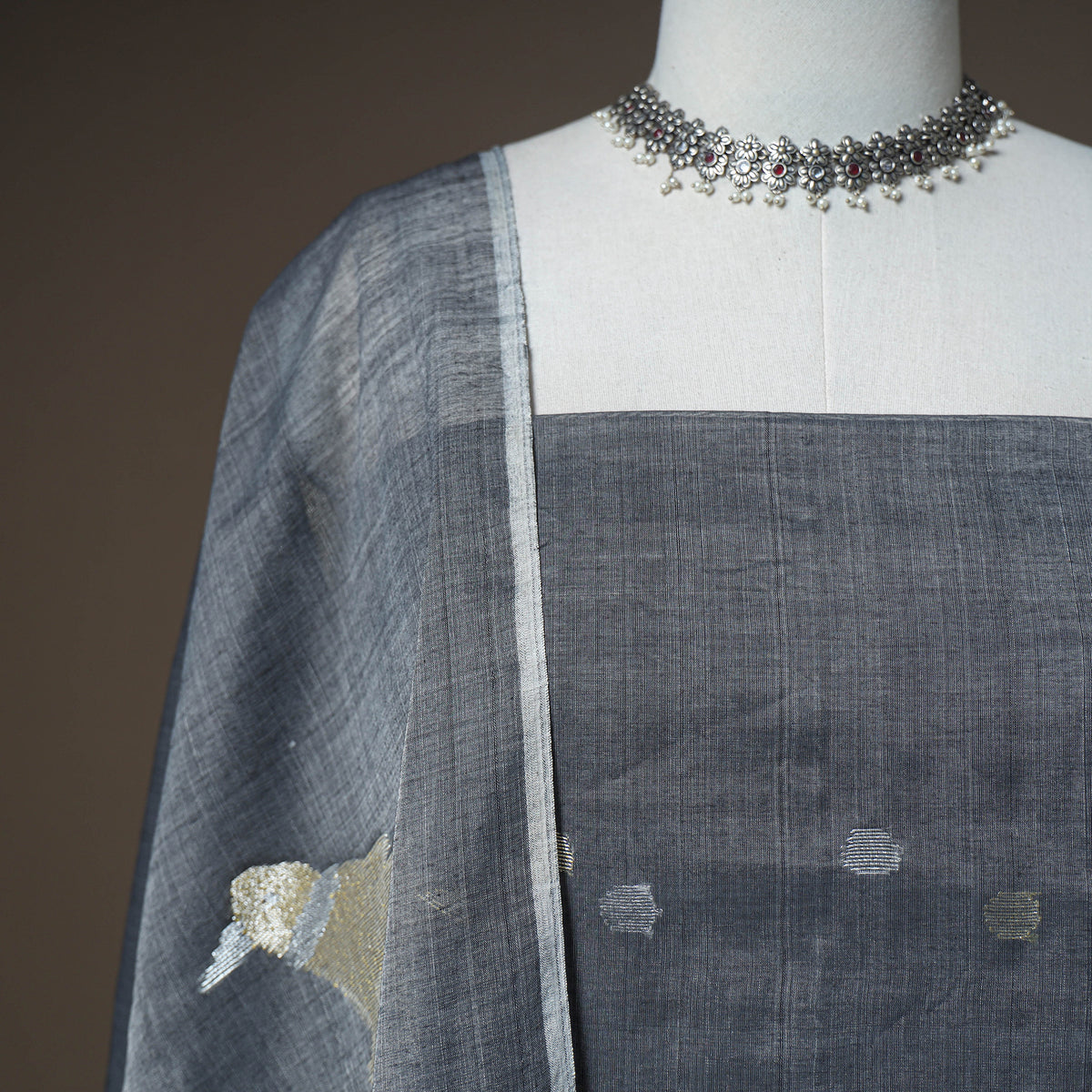 Jamdani Pure Handloom Muslin Unstitched Dress Material: Kurta with Dupatta 05