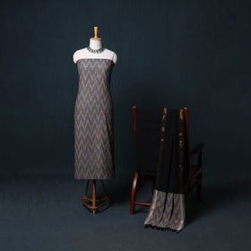 Pochampally Ikat Cotton Unstitched Dress Material: Kurta, Bottom with Dupatta  17