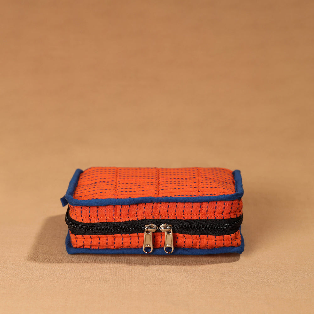 Orange - Handmade 4 Pockets Cotton Jewellery Bag 01