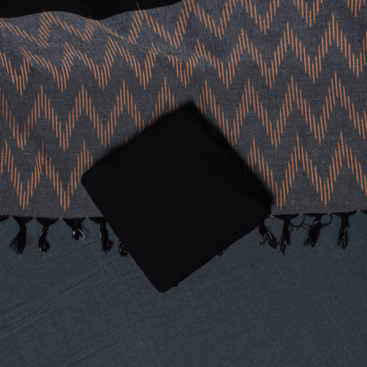 Pochampally Ikat Cotton Unstitched Dress Material: Kurta, Bottom with Dupatta  17