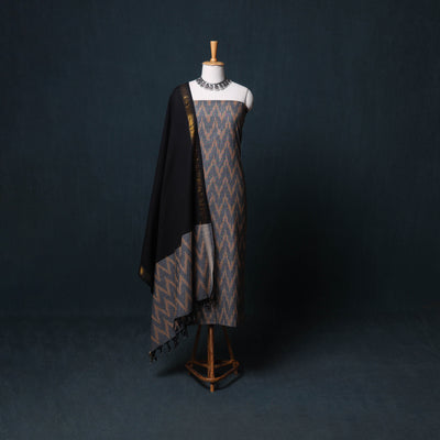 Pochampally Ikat Cotton Unstitched Dress Material: Kurta, Bottom with Dupatta  17