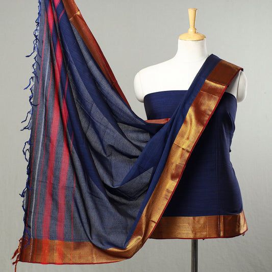 Blue - 3pc Dharwad Cotton Suit Material Set 06