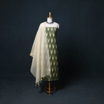 Pochampally Ikat Cotton Unstitched Dress Material: Kurta, Bottom with Dupatta  18