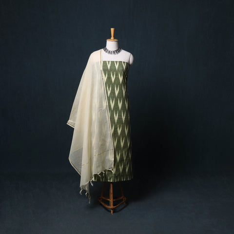 Pochampally Ikat Cotton Unstitched Dress Material: Kurta, Bottom with Dupatta  18