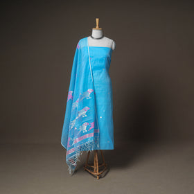Jamdani Pure Handloom Muslin Unstitched Dress Material: Kurta with Dupatta 06