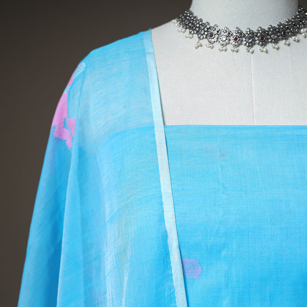 Jamdani Pure Handloom Muslin Unstitched Dress Material: Kurta with Dupatta 06