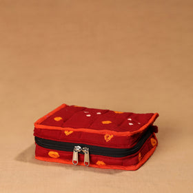 Red Handmade 4 Pockets Cotton Jewellery Bag