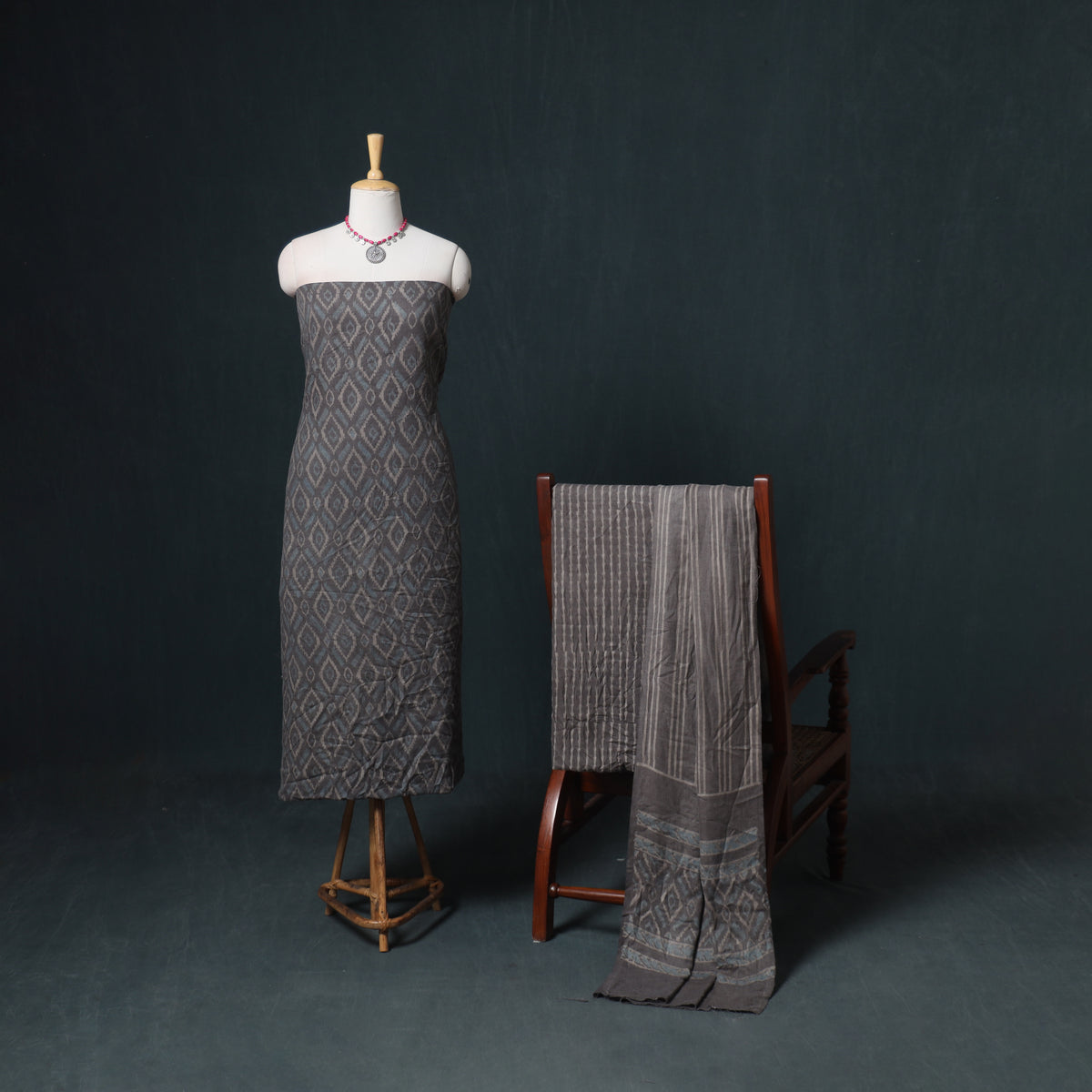 Akola Hand Block Print Woolen Unstitched Dress Material: Kurta, Bottom with Dupatta 36