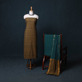 Pochampally Ikat Cotton Unstitched Dress Material: Kurta, Bottom with Dupatta  19
