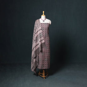 Akola Hand Block Print Woolen Unstitched Dress Material: Kurta, Bottom with Dupatta 37