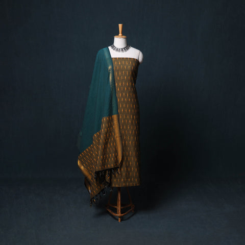 Pochampally Ikat Cotton Unstitched Dress Material: Kurta, Bottom with Dupatta  19