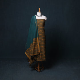 Pochampally Ikat Cotton Unstitched Dress Material: Kurta, Bottom with Dupatta  19