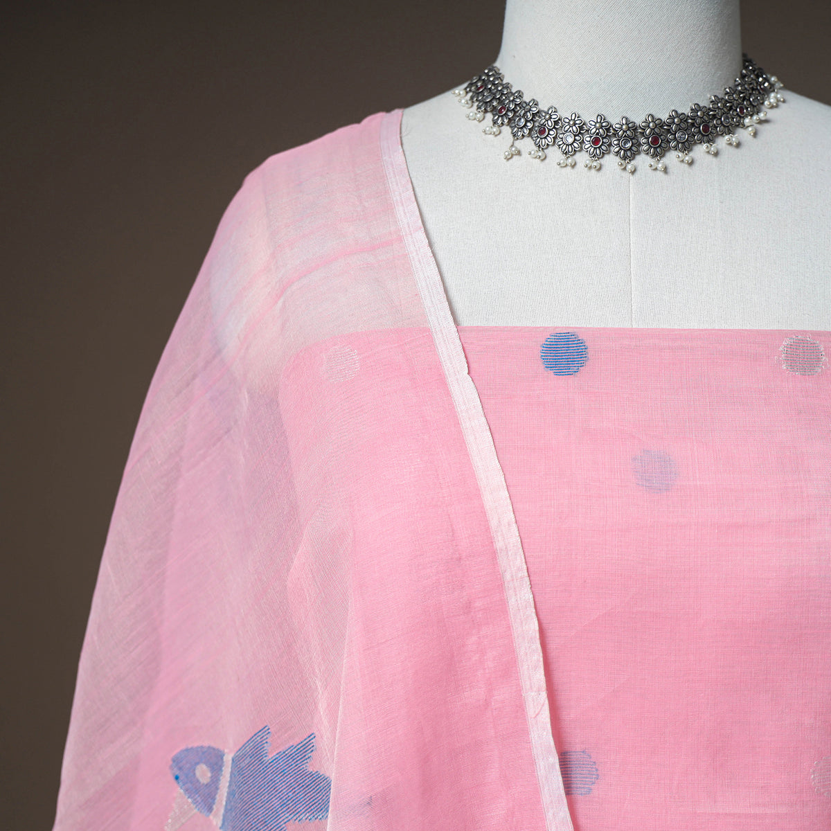 Jamdani Pure Handloom Muslin Unstitched Dress Material: Kurta with Dupatta 08
