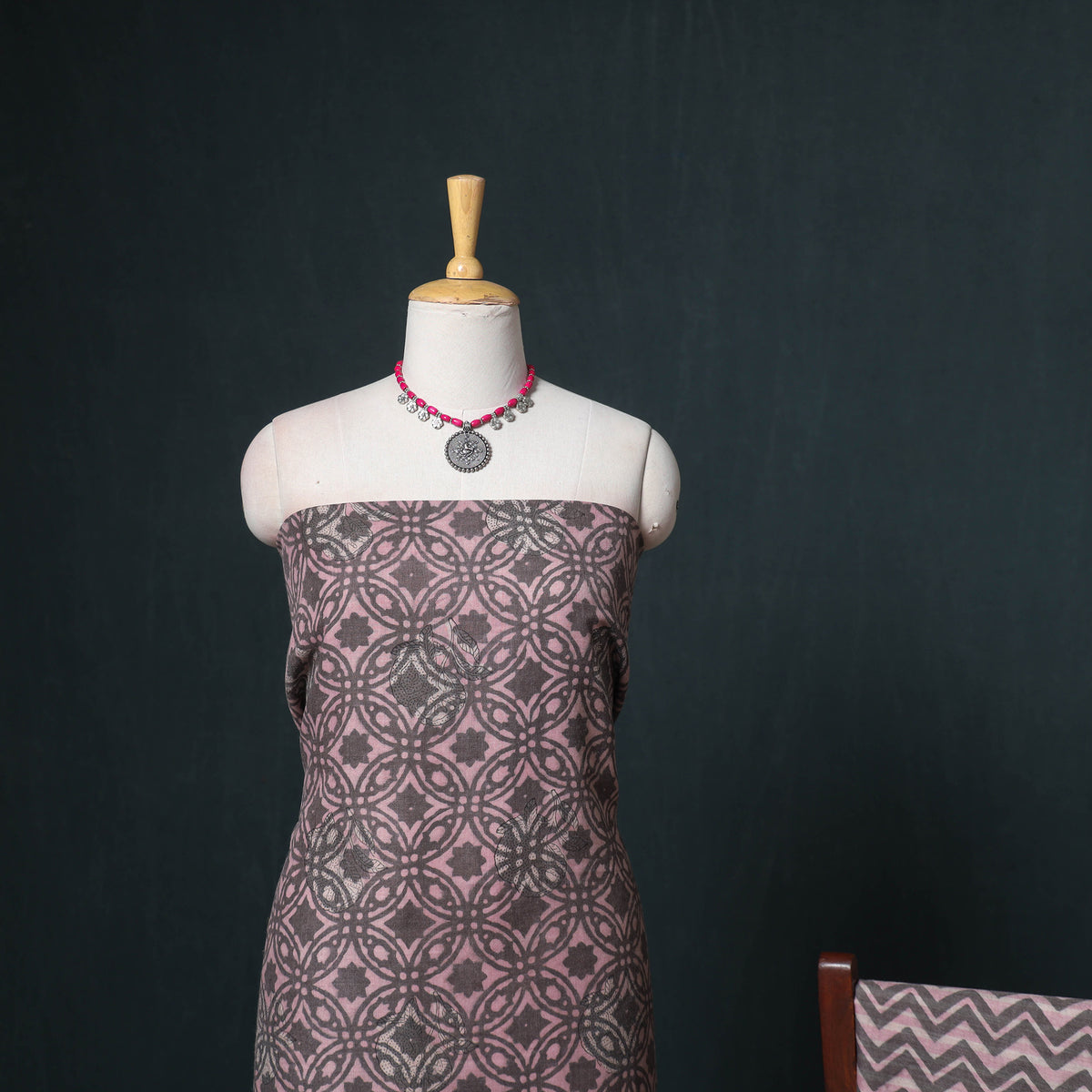 Akola Hand Block Print Woolen Unstitched Dress Material: Kurta, Bottom with Dupatta 37
