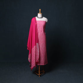 Pochampally Ikat Cotton Unstitched Dress Material: Kurta, Bottom with Dupatta  20