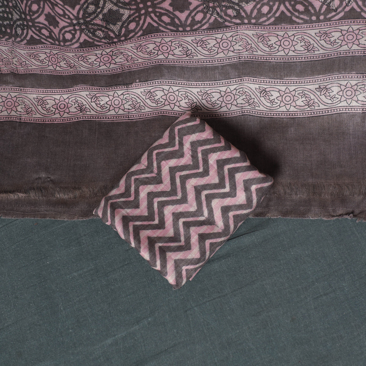 Akola Hand Block Print Woolen Unstitched Dress Material: Kurta, Bottom with Dupatta 37