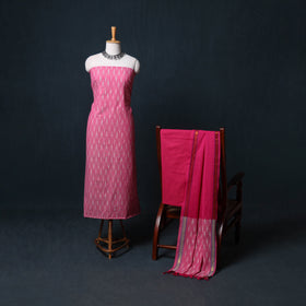 Pochampally Ikat Cotton Unstitched Dress Material: Kurta, Bottom with Dupatta  20