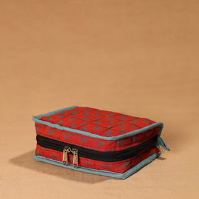 Red Handmade 4 Pockets Cotton Jewellery Bag