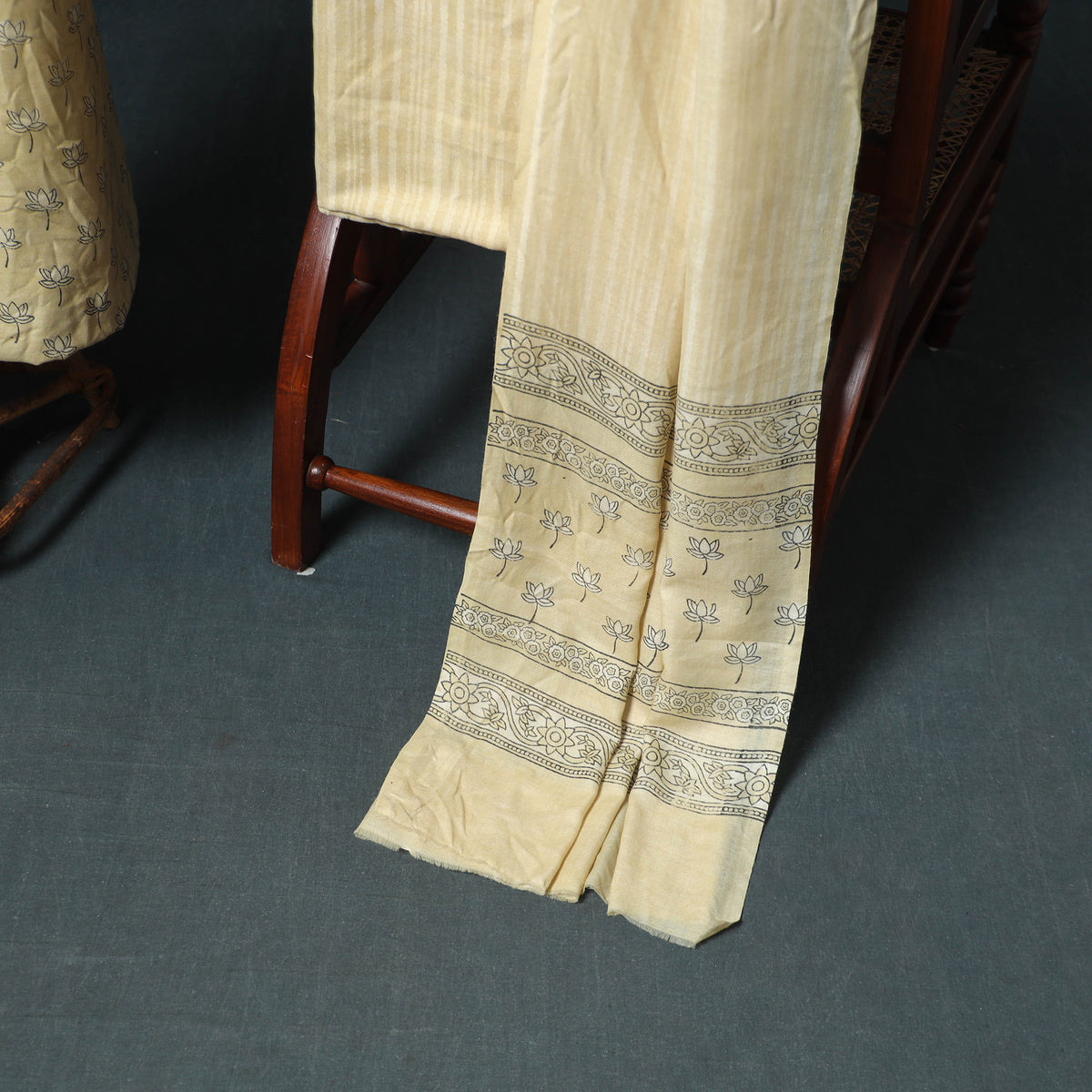 Akola Hand Block Print Woolen Unstitched Dress Material: Kurta, Bottom with Dupatta 38