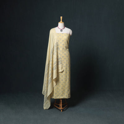 Akola Hand Block Print Woolen Unstitched Dress Material: Kurta, Bottom with Dupatta 38