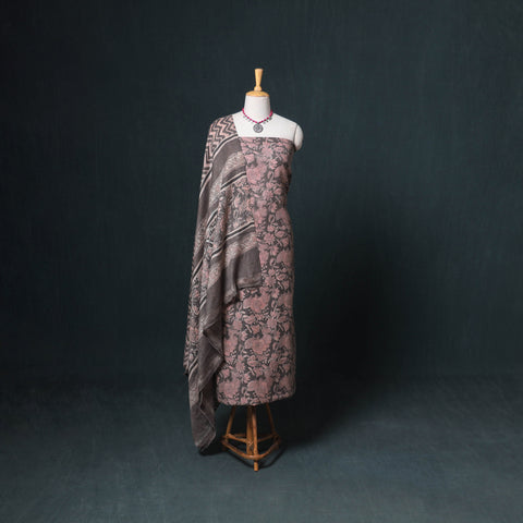 Akola Hand Block Print Woolen Unstitched Dress Material: Kurta, Bottom with Dupatta 40