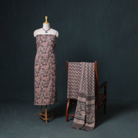 Akola Hand Block Print Woolen Unstitched Dress Material: Kurta, Bottom with Dupatta 40
