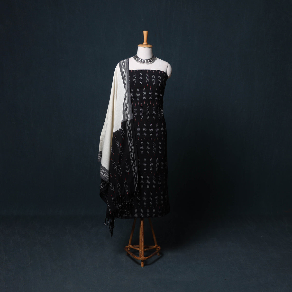 Pochampally Ikat Cotton Unstitched Dress Material: Kurta, Bottom with Dupatta  21