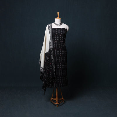 Pochampally Ikat Cotton Unstitched Dress Material: Kurta, Bottom with Dupatta  21