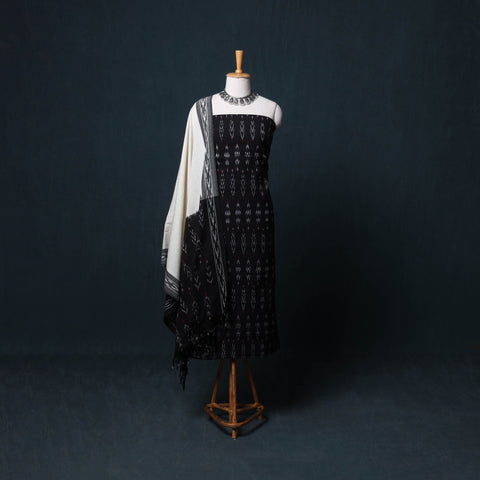 Pochampally Ikat Cotton Unstitched Dress Material: Kurta, Bottom with Dupatta  21