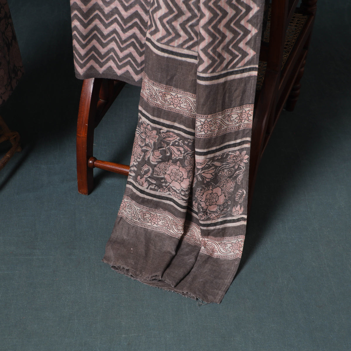 Akola Hand Block Print Woolen Unstitched Dress Material: Kurta, Bottom with Dupatta 40
