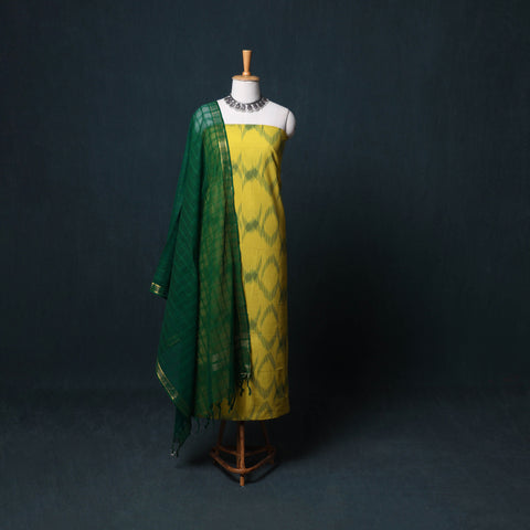 Pochampally Ikat Cotton Unstitched Dress Material: Kurta, Bottom with Dupatta  22