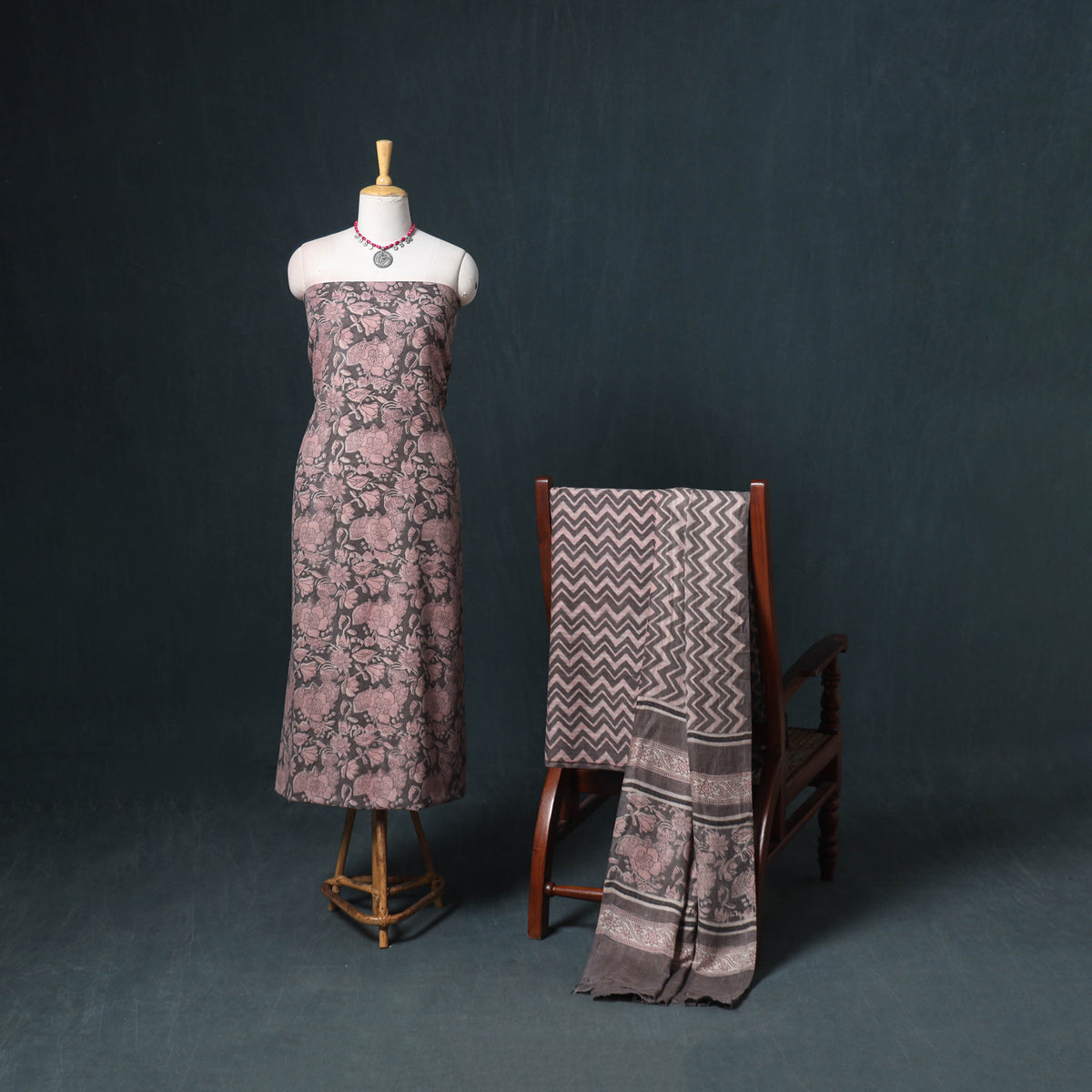 Akola Hand Block Print Woolen Unstitched Dress Material: Kurta, Bottom with Dupatta 39