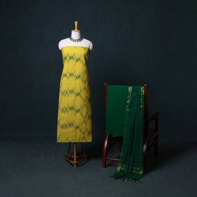 Pochampally Ikat Cotton Unstitched Dress Material: Kurta, Bottom with Dupatta  22