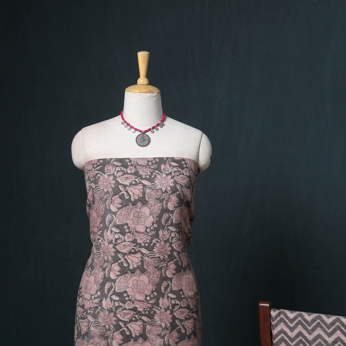 Akola Hand Block Print Woolen Unstitched Dress Material: Kurta, Bottom with Dupatta 39