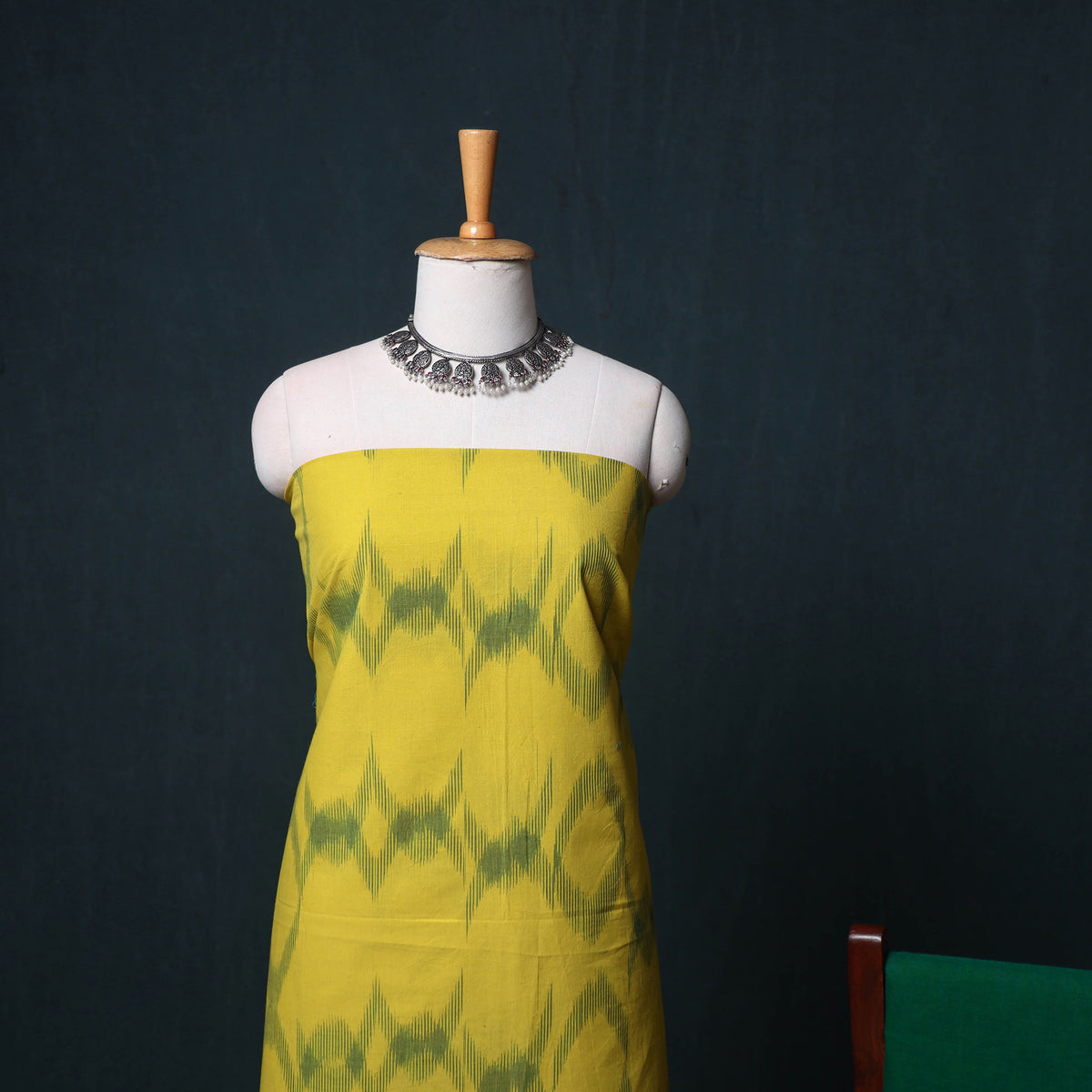 Pochampally Ikat Cotton Unstitched Dress Material: Kurta, Bottom with Dupatta  22