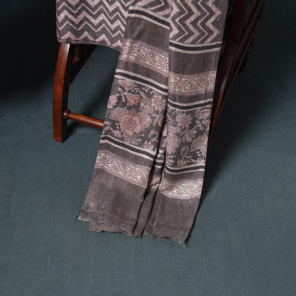 Akola Hand Block Print Woolen Unstitched Dress Material: Kurta, Bottom with Dupatta 39
