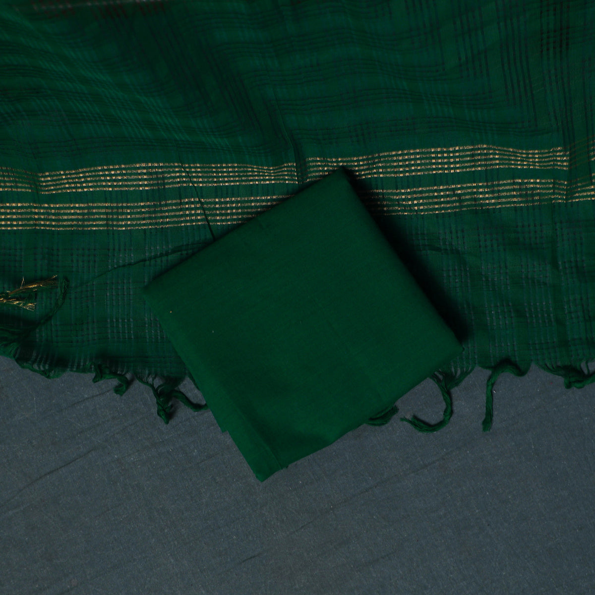 Pochampally Ikat Cotton Unstitched Dress Material: Kurta, Bottom with Dupatta  22