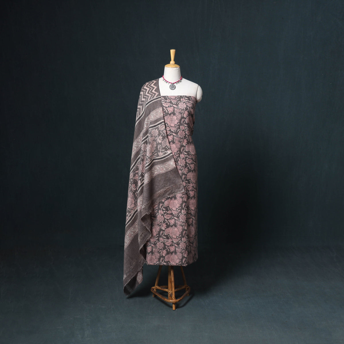 Akola Hand Block Print Woolen Unstitched Dress Material: Kurta, Bottom with Dupatta 39