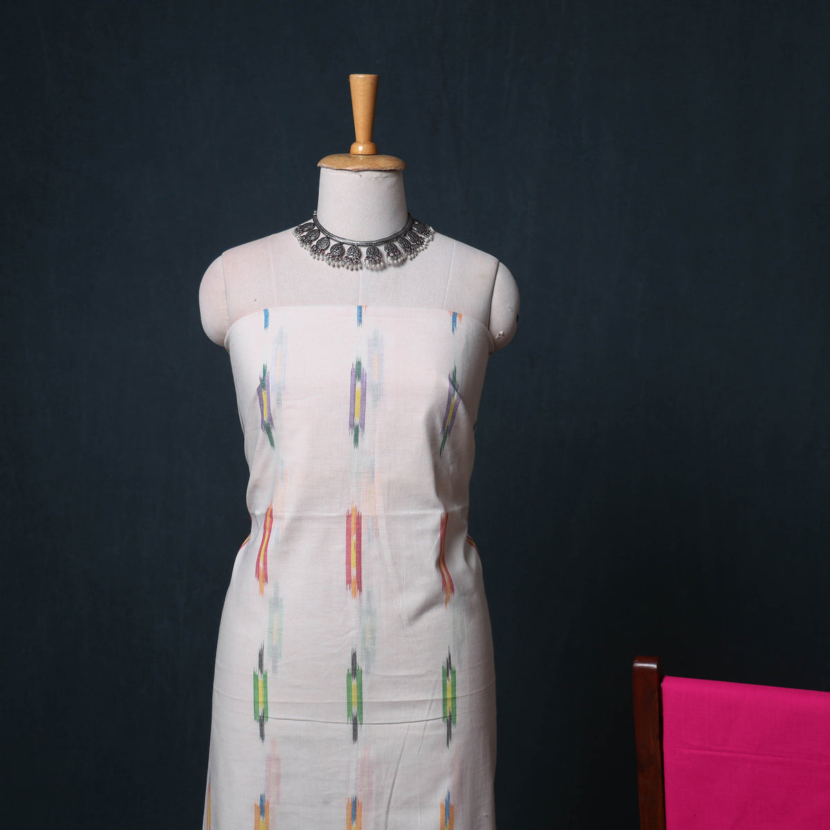 Pochampally Ikat Cotton Unstitched Dress Material: Kurta, Bottom with Dupatta  23